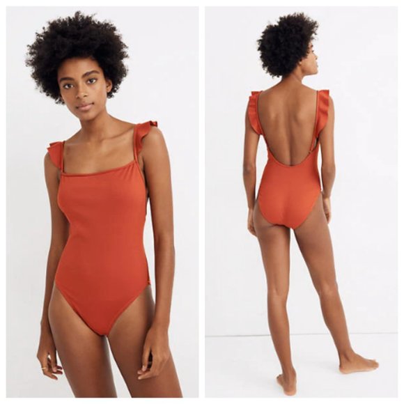 Madewell Other - NWT Madewell Ribbed Ruffle Clay One Piece Swimsuit